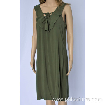 Women Casual Dress with Flounce Neck